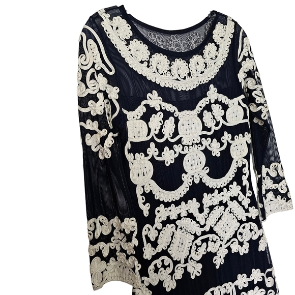 Nwot Phase Eight Black Mesh Ivory  Lace 3/4 Sleeve Special Occassion Dress - Picture 10 of 16